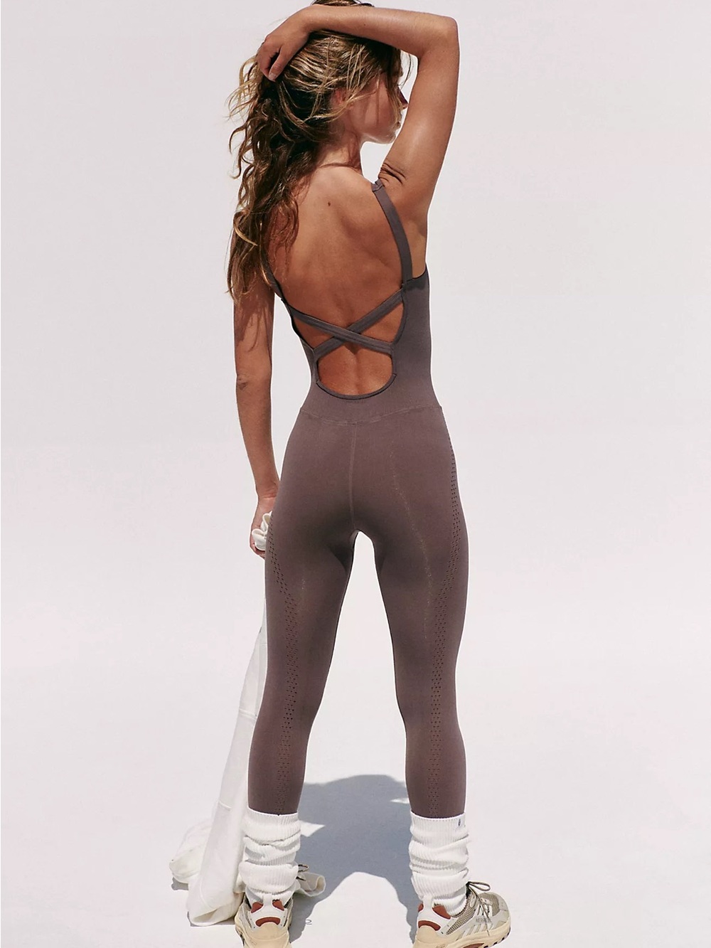 Free people movement Brown Athletic Jumpsuit with Crisscross Back XS